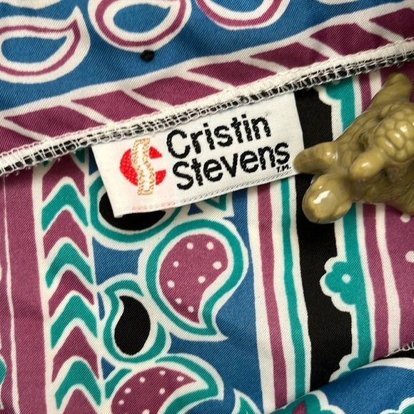 Cristin Stevens Vintage High Neck Lightweight Paisley Stripe Ruffle Blouse Top - Picture 5 of 14